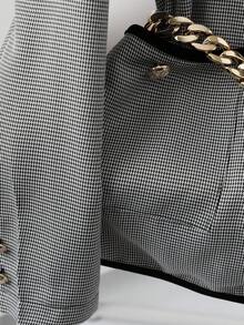 GlowEve Women's Plaid Contrast Trim Button Decor Pocket Elegant Daily Commute Versatile All-Match Black & White Plaid Blazer - Multicolor - View 4