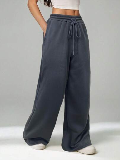 SHEIN Tall Spring And Summer New Casual And Versatile Slim Low-Waist Elastic Waistband Loose Wide-Leg Sweatpants Wide Leg Sweatpants Comfy Pants Flow Pants Drawstring Pants Loose Pants