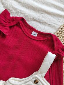 Vintaside Kids 1 Set Baby Girls Solid Color Long Sleeve Raglan Jumpsuit Top And Butterfly Print Padded Bib Overall Dress T-Shirt Outfit - Multicolor - View 6