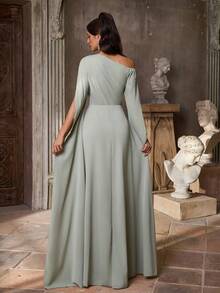 Aureia Elegant Luxurious Satin Flare Sleeve A-Line Dress, Suitable For Weddings, Parties, Vacations, Balls, Galas, Bridesmaid (Adult)