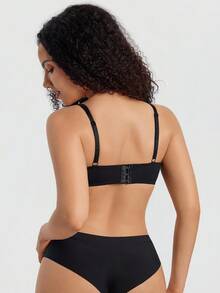 SHEIN 1 件浪漫性感蕾丝拼接提升支撑钢圈女士文胸 - 黑色 - 查看 2