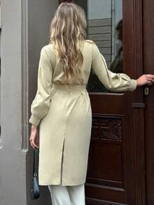 Pariaura Chaqueta cortavientos casual de manga larga y doble botonadura para mujer - Caqui - Ver 2