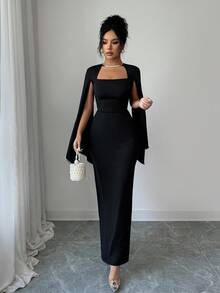 Elenzga Đầm ôm sát eo đính ngọc trai thanh lịch và tinh tế dành cho nữ - màu đen - Xem 6