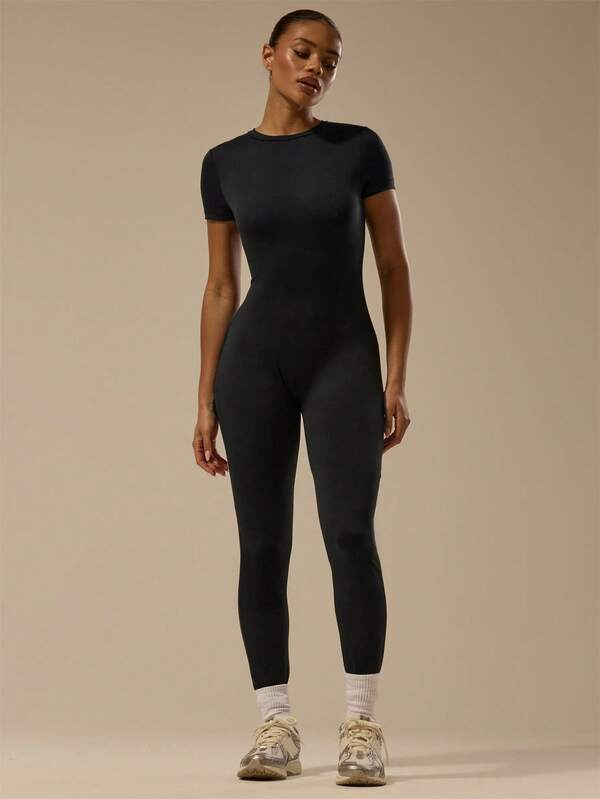 MUSERA ESSENTIALS Miękki, dopasowany kombinezon z krótkim rękawem, prosty, uroczy, swobodny, wiosna, lato, wakacje, festiwal, koncert, jesień, zima, na co dzień, Boże Narodzenie