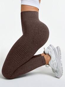 SHEIN Velisys 纯色高腰无缝金属瑜伽紧身裤 - 彩色 - 查看 5