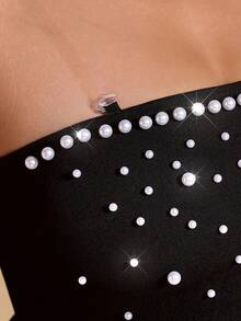 Cravure 大码优雅派对串珠装饰露肩连衣裙 - 黑色 - 查看 4