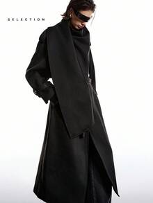 SHEIN EZwear 加大码长袖休闲长款外套，秋冬女士长款外套 - 黑色 - 查看 8