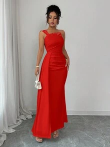 Rafferiza Women's Beaded Ruched Waist Bodycon Dress - Red - View 6