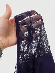 ROMWE Gothic Cross Lace Patchwork Square Neck Flare Sleeve Blouse, Purple - Navy Blue - View 6