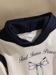 SHEIN 1pc Girls' Casual Everyday Versatile Sweet Design Butterfly Print Contrast Color Fleece Sweatshirt, Autumn/Winter