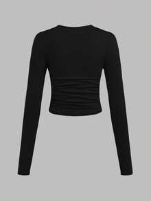 SHEIN Set de 3 camisetas de manga larga con cuello redondo, ajustadas y casuales, de unicolor y estampadas, para niñas preadolescentes