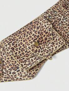 ROMWE Grunge Punk Y2K 朋克风格黑色金属铆钉眼多口袋可调节金属扣女式腰包 - 黃棕色 - 查看 3