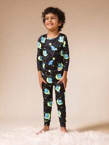 SUMWON Kids Dreamy Night Pajama Set With Sleeping Elephants On Moon Stars Pattern Long Sleeve Winter Bedtime Sleepwear Nightwear Lounge Set , Casual And - Navy Blue - View 6