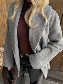 Livesso 女士宽松针织混纺外套，休闲商务风，适合办公室穿着，秋冬季女士外套 - 灰色 - 查看 1