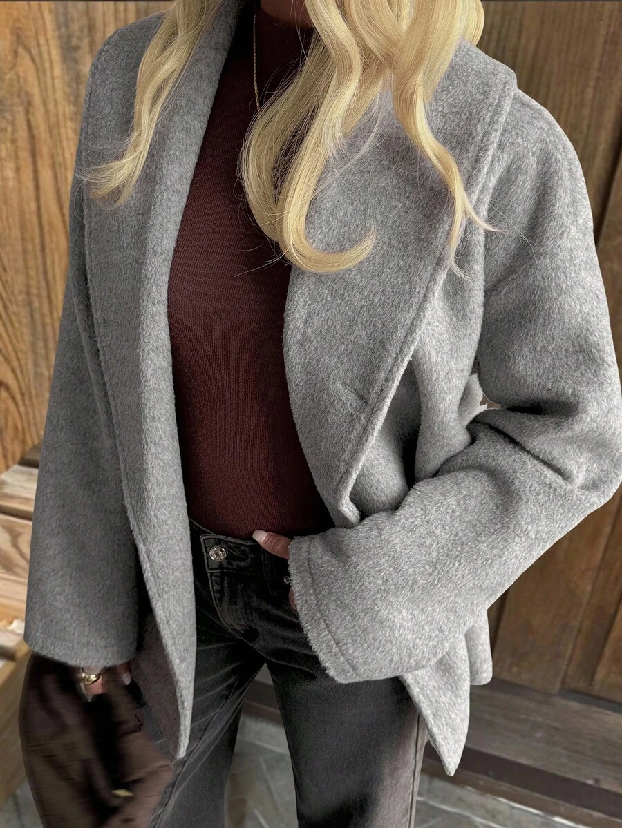 Livesso 女士宽松针织混纺外套，休闲商务风，适合办公室穿着，秋冬季女士外套 - 灰色 - 查看 1