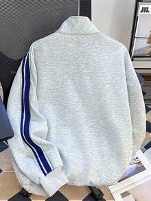 Resyla 大码女式休闲撞色条纹侧立领拉链保暖内衬卫衣，适合日常通勤和运动，秋冬季