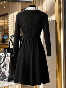 GlowEve Women's Casual Striped Patchwork Mid-Length Dress, Autumn/Winter - Multicolor - View 2