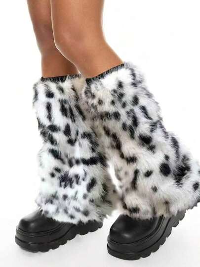 Grunge Punk 1 Paar Leoparden-Muster stylische und warme flauschige Beinwärmer für Frauen
