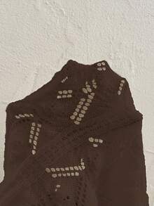 SHEIN LUNE Vacation Style Casual Hollow Floral Pattern Off Shoulder Loose Fit Pullover Sweater - Mocha Brown - View 7