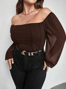 Firerie Modny, elegancki top damski w dużym rozmiarze z kwadratowym dekoltem i długim rękawem