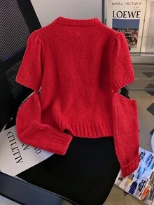 GlowEve Neuer modischer europäischer und amerikanischer Stil gemischte Farbe chic vielseitiger handgefertigter Perlstrick Roter Pullover