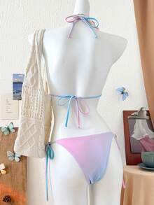 Swim Mod Bộ đồ bơi tam giác đính cườm họa tiết hoa ombre thêu mùa hè mới dành cho nữ, đồ bơi đi biển - Nhiều màu - Xem 7