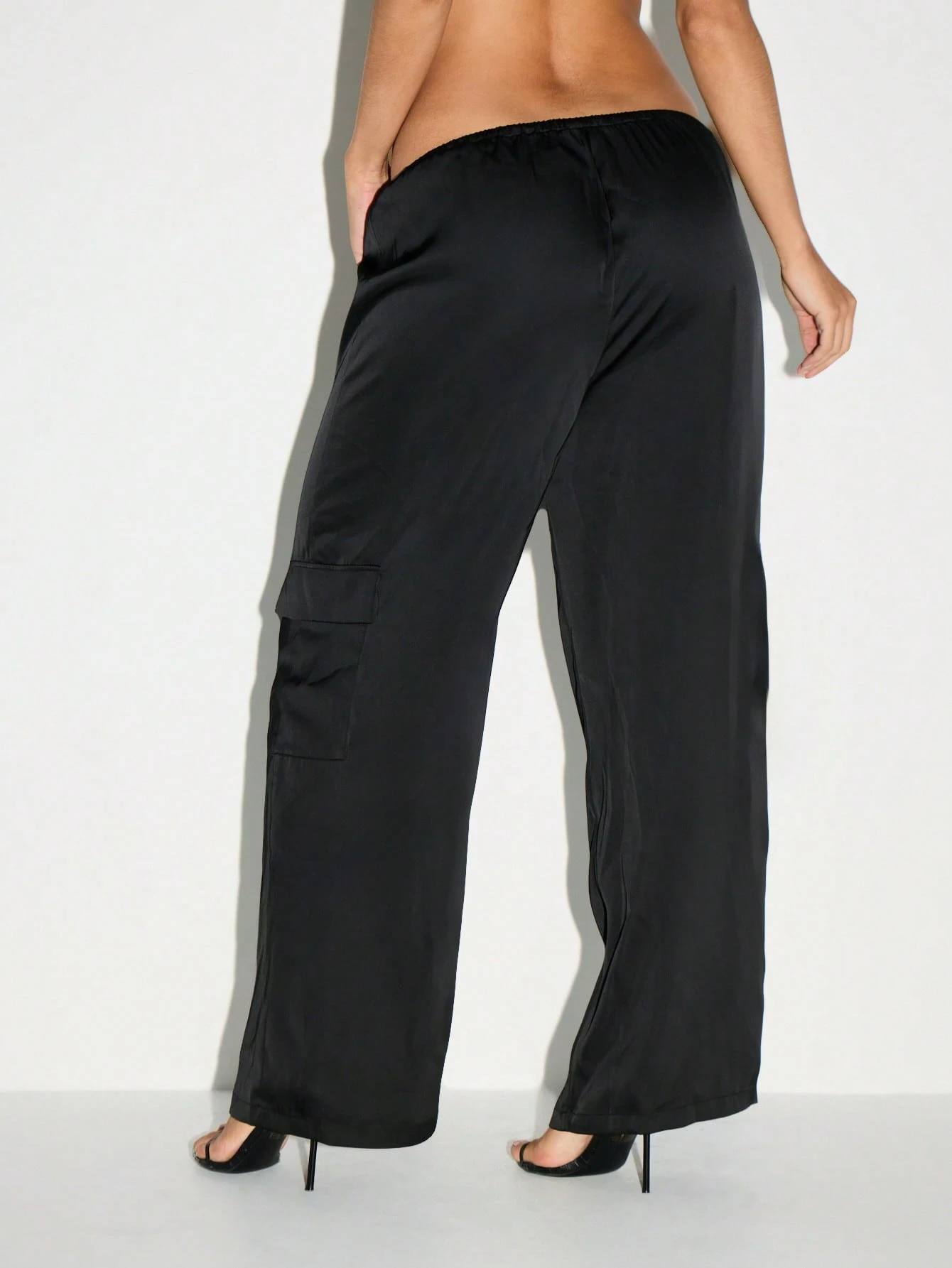 KIZN Satin Wide Leg Cargo Pants With Side Pockets