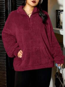 SHEIN EZwear Burgundy Casual Warm Plus Size Sweatshirt, Autumn/Winter - Burgundy - View 4