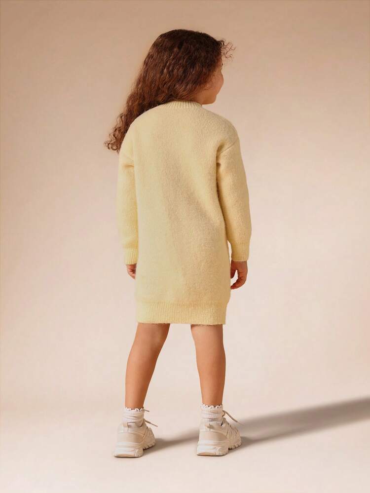 Knit Sweater Dress With Heart Pattern Long Sleeves