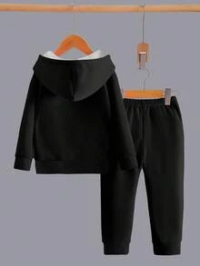 1 Set Young Boys' Fashionable Cool Cute Bear & Letter Print Hoodie Sweatshirt + Pants Outfit, Suitable For Autumn/Winter Daily Wear, School, Etc.