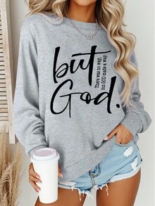 EMERY ROSE Women's Round Neck Long Sleeve Casual Letter Print Sweatshirt, Autumn & Winter Pullover Fall - Grey - View 1