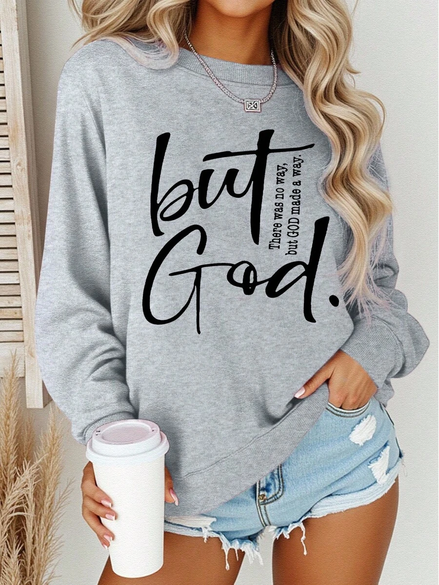 EMERY ROSE Women's Round Neck Long Sleeve Casual Letter Print Sweatshirt, Autumn & Winter Pullover Fall - Grey - View 1
