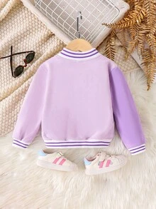 SHEIN Elladie kids 年轻女孩紫色长袖纽扣秋冬夹克，时尚甜美针织开衫毛衣外套 - 紫色 - 查看 2