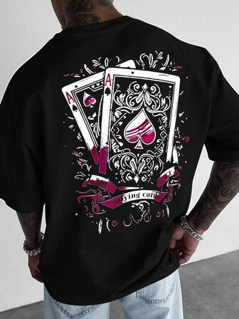 Manfinity LEGND 男士休闲卡片印花短袖T恤，夏季