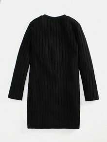 فستان كاجوال بياقة مستديرة مضلع بلون أسود ورمادي، طقم 2 قطعة للبنات - متعدد الألوان - مشاهدة 3