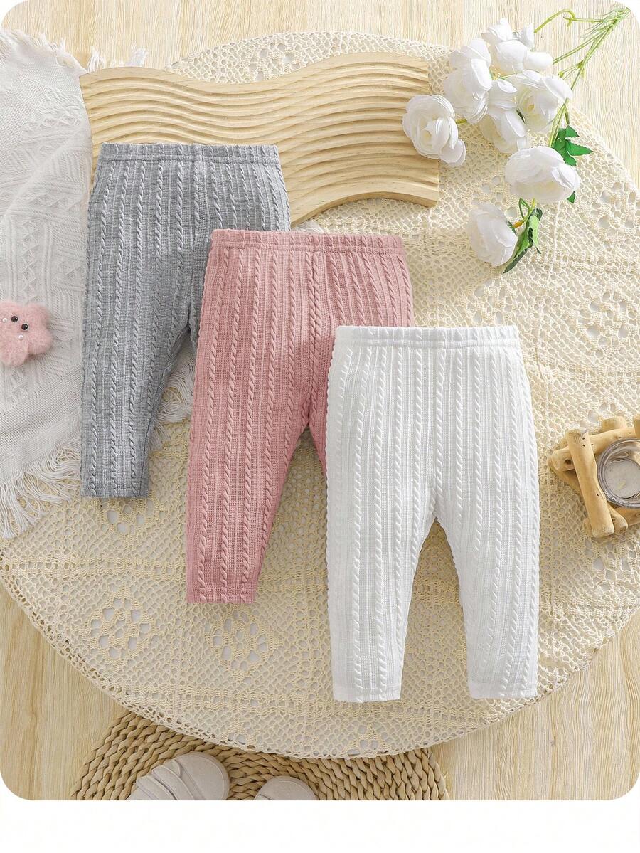 SHEIN Bộ 3 quần dài lưng thun dệt kim cho bé trai/bé gái sơ sinh, đa năng cho mùa xuân, hè, thu và đông - Nhiều màu - Xem 1