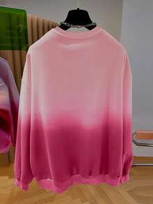 INAWLY Áo nỉ cổ tròn in kỹ thuật số Ombre mùa thu dành cho nữ, Áo nỉ màu hồng, Áo nỉ Ombre - Nhiều màu - Xem 2