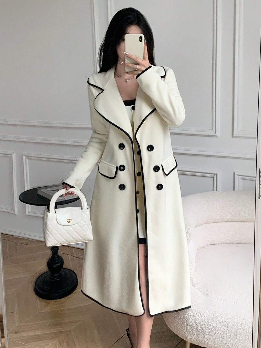 Celisse 女士秋季翻领长袖双排扣优雅外套 - 白色 - 查看 1