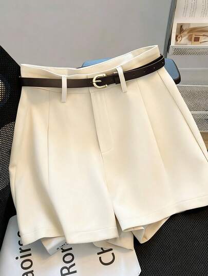 Franclia Shorts de mujer de unicolor de verano, de cintura media-alta, versátiles y de moda para el uso diario, con cinturón