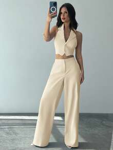 Firerie Bộ 2 món thời trang thanh lịch lãng mạn gợi cảm dành cho nữ, hở lưng, màu mơ, thích hợp cho tiệc tùng, kỳ nghỉ ở bãi biển, trở lại trường, hẹn hò lãng mạn, mùa cưới, sinh nhật, trang phục lễ Phục sinh - Màu be - Xem 5