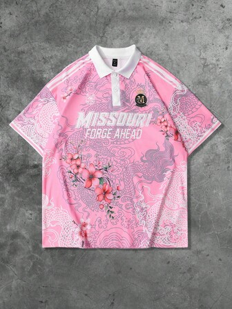 Anime Men's Street Graphic Print Dragon Polo Shirt, Suitable For Everyday Wear, Spring/Summer