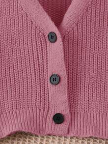 SHEIN 少女休闲纯色开衫，秋冬 - 粉色 - 查看 3