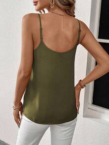 Easowa Regata Casual de Alça Fina de Cor Sólida para Mulheres, Casual - Verde Militar - Visão 7