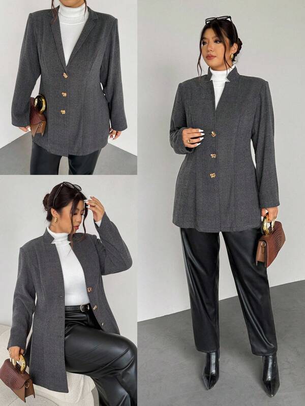 Firerie معطف طويل أنيق بأزرار أمامية بلون واحد، بأكمام طويلة مناسب للخريف والشتاء، بدلة نسائية بنمط السمكة، بدلة نسائية