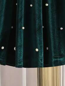 SHEIN Explorewe Kleine Mädchen elegantes & bequemes Prinzessinnen-Stil Kleid mit Perlen und Ballonärmeln, rundem Ausschnitt, geeignet für Dates und Partys - Grün - Übersicht 4