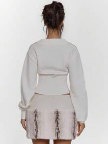MUSERA Deep V Zip Through Ribbed Underbust Waist Sweater Sexy Going Out Night Out Winter Cute Streetwear Evening Party Elegant Spring - White - View 2