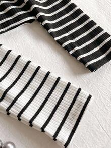 2 件套女童条纹 V 领长袖 T 恤，休闲日常穿着，秋季