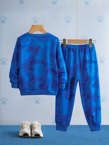 SHEIN | PAW Patrol 2pcs/Set Young Boy Cartoon Puppy & Tie-Dye Print Crew Neck Long Sleeve Sweatshirt And Sweatpants Knit Casual Sports Outfit Fall Winter - Multicolor - View 8