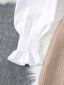 Airaco 2 件春季白色灯笼袖衬衫和宽松开襟背心毛衣套装女士 - 駝色 - 查看 5