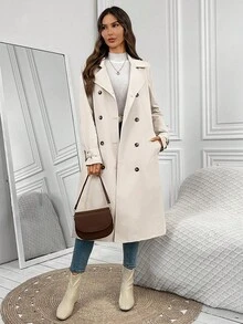 EMERY ROSE Women's Fashion Casual Double-Breasted Belted Trench Coat Autumn Winter Clothes For Women - Khaki - View 4